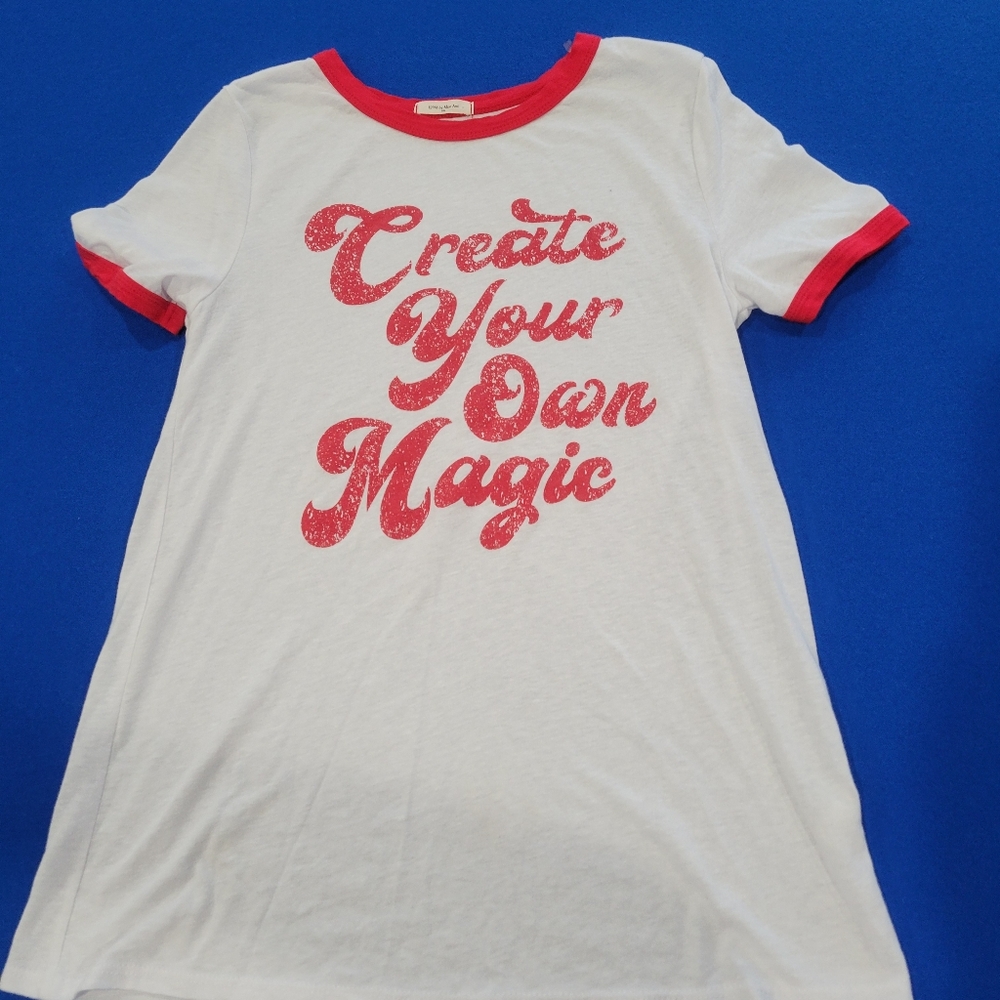 Red and White Short Sleeve "Create Your Own Magic" Ringer Tee / Size Large